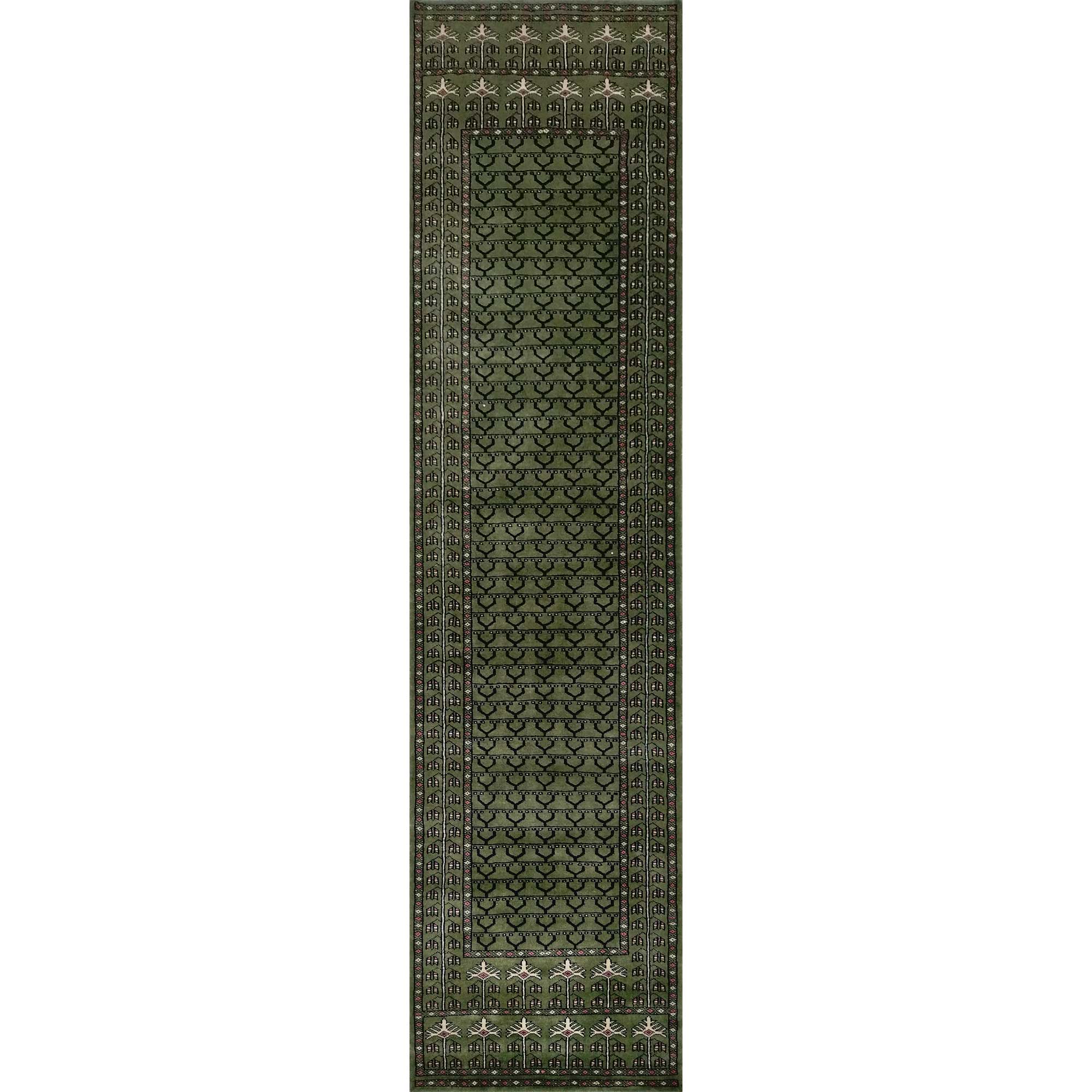 2.5x10 Feet Handmade Wool Carpet Tribal Runner Green Carpet