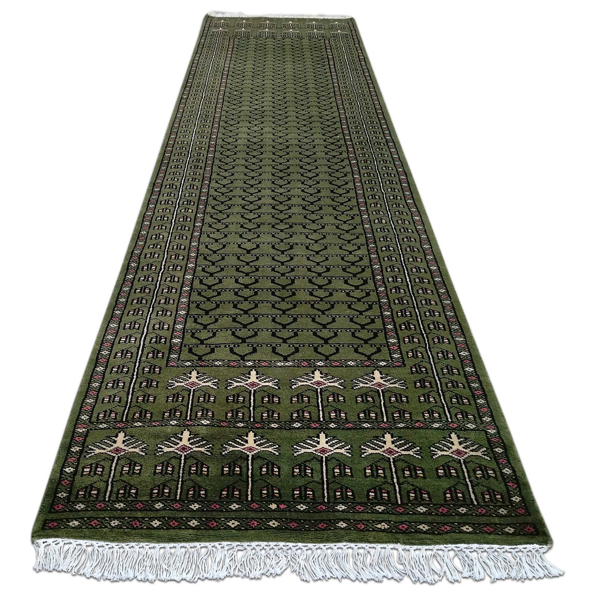2.5x10 Feet Handmade Wool Carpet Tribal Runner Green Carpet - Image 2