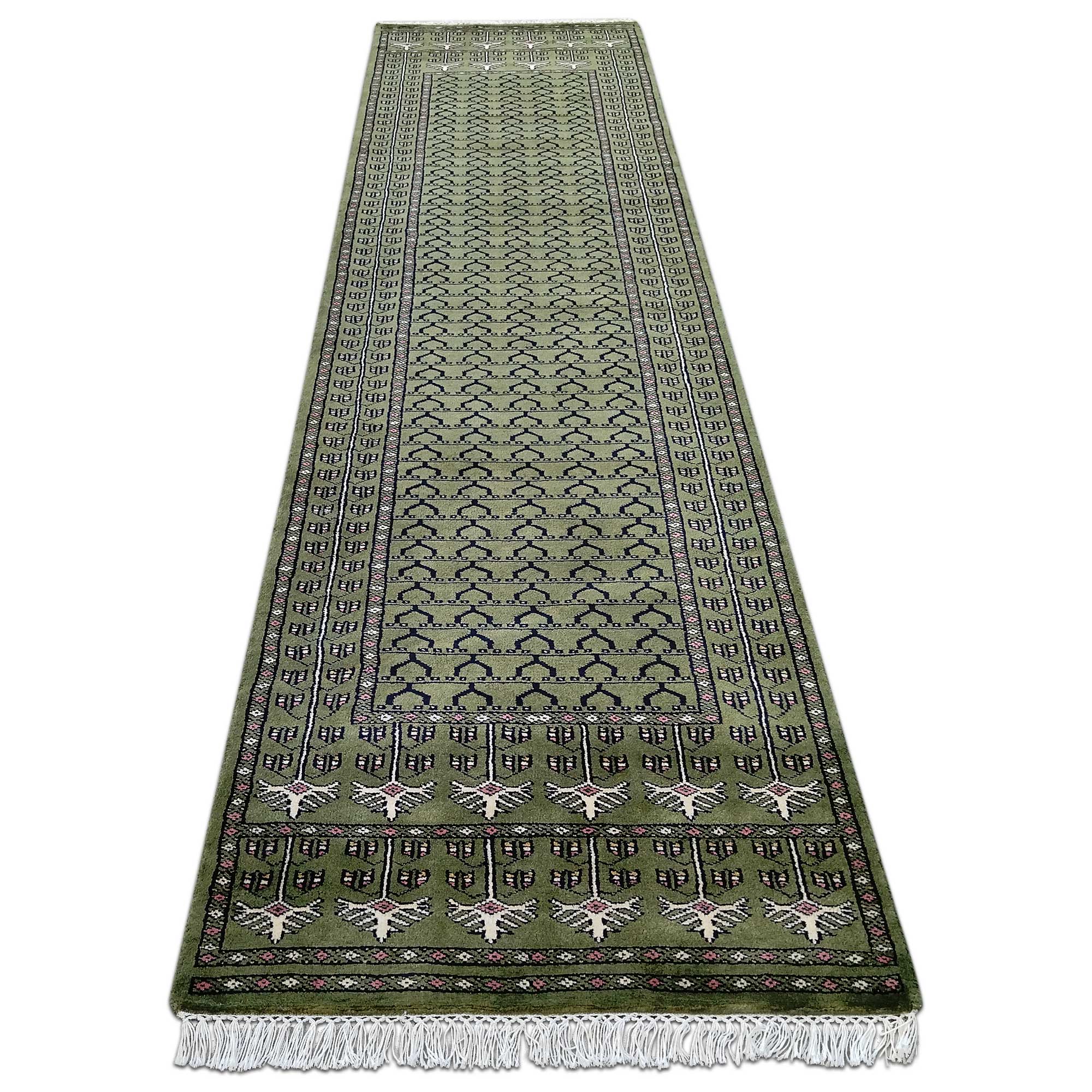 2.5x10 Feet Handmade Wool Carpet Tribal Runner Green Carpet - Image 3