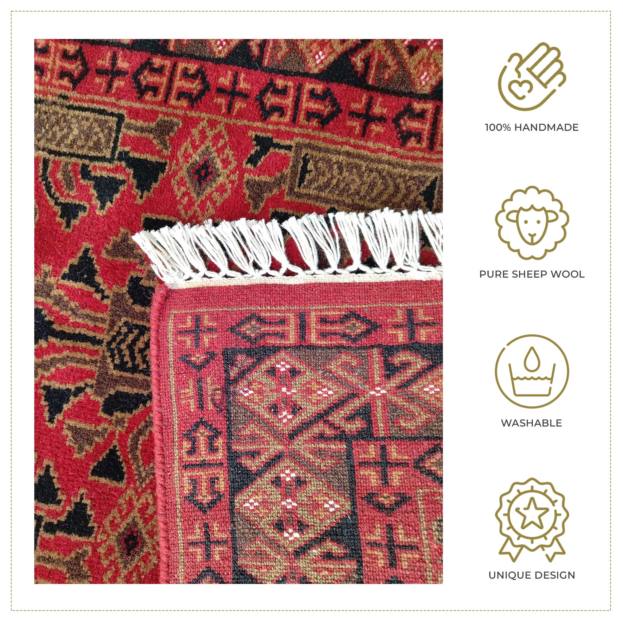 2.5x4 Feet Red Hand Knotted Wool Carpet Kenkda - Image 2