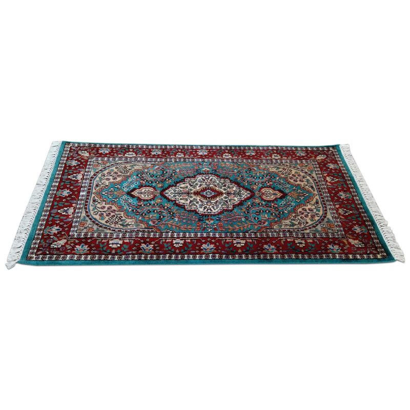 2.5x5 Ft Handmade Turquoise Persian Wool Carpet - Image 3
