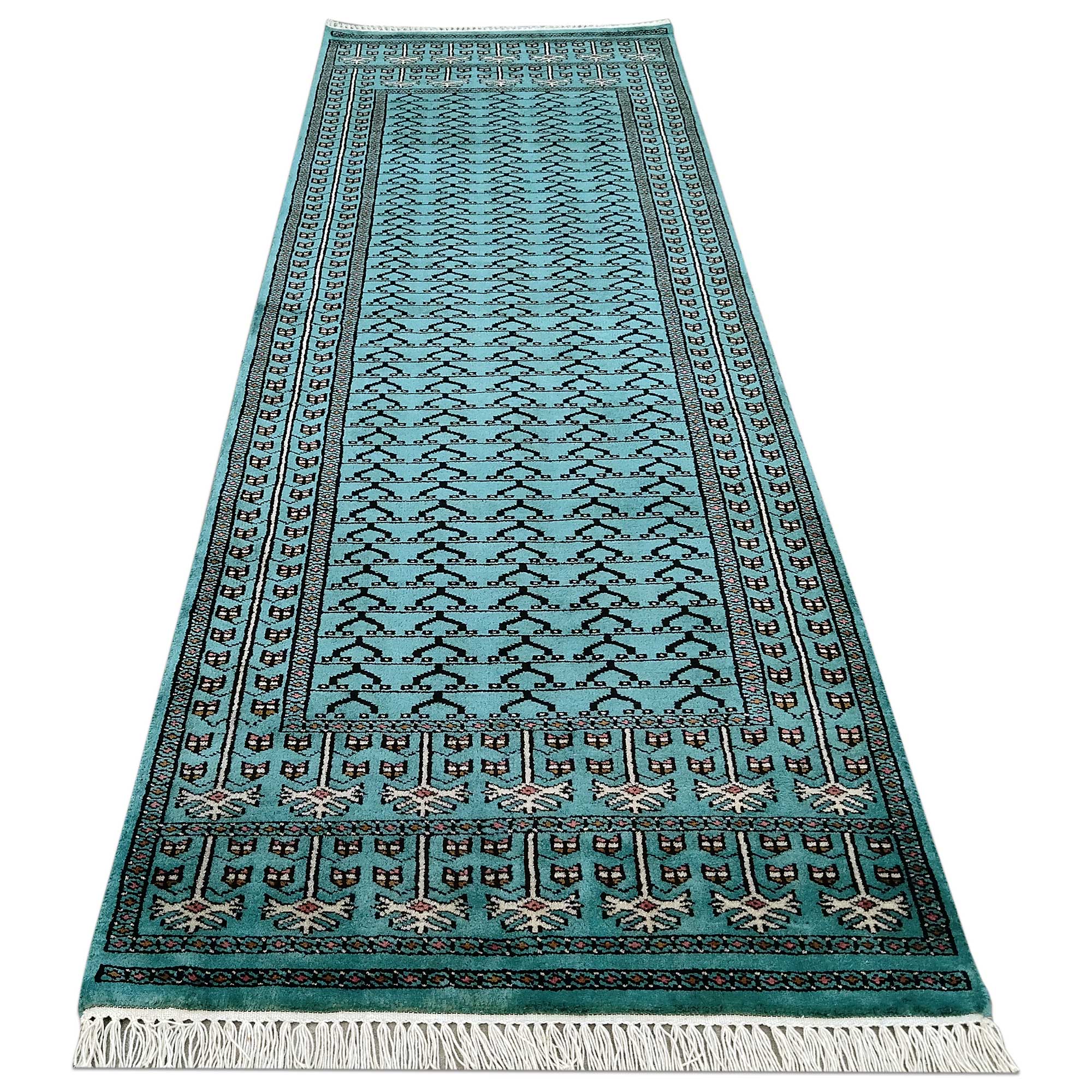 2.5x8 Ft Handmade Turquoise Wool Carpet Tribal - Image 2