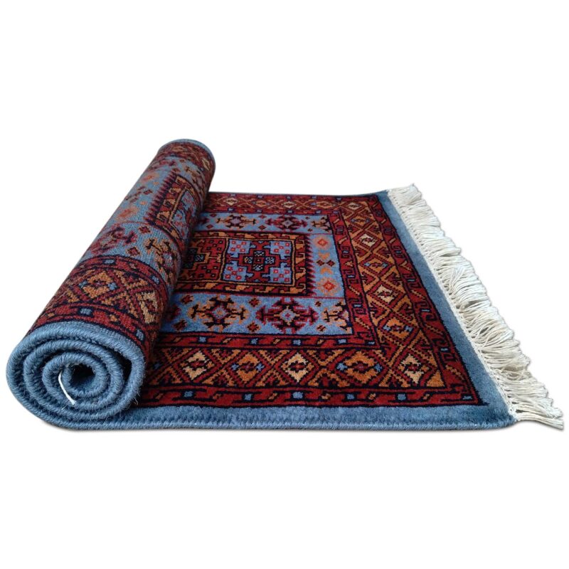 2x3 Feet Hand Knotted Blue Wool Carpet Dubba - Image 4