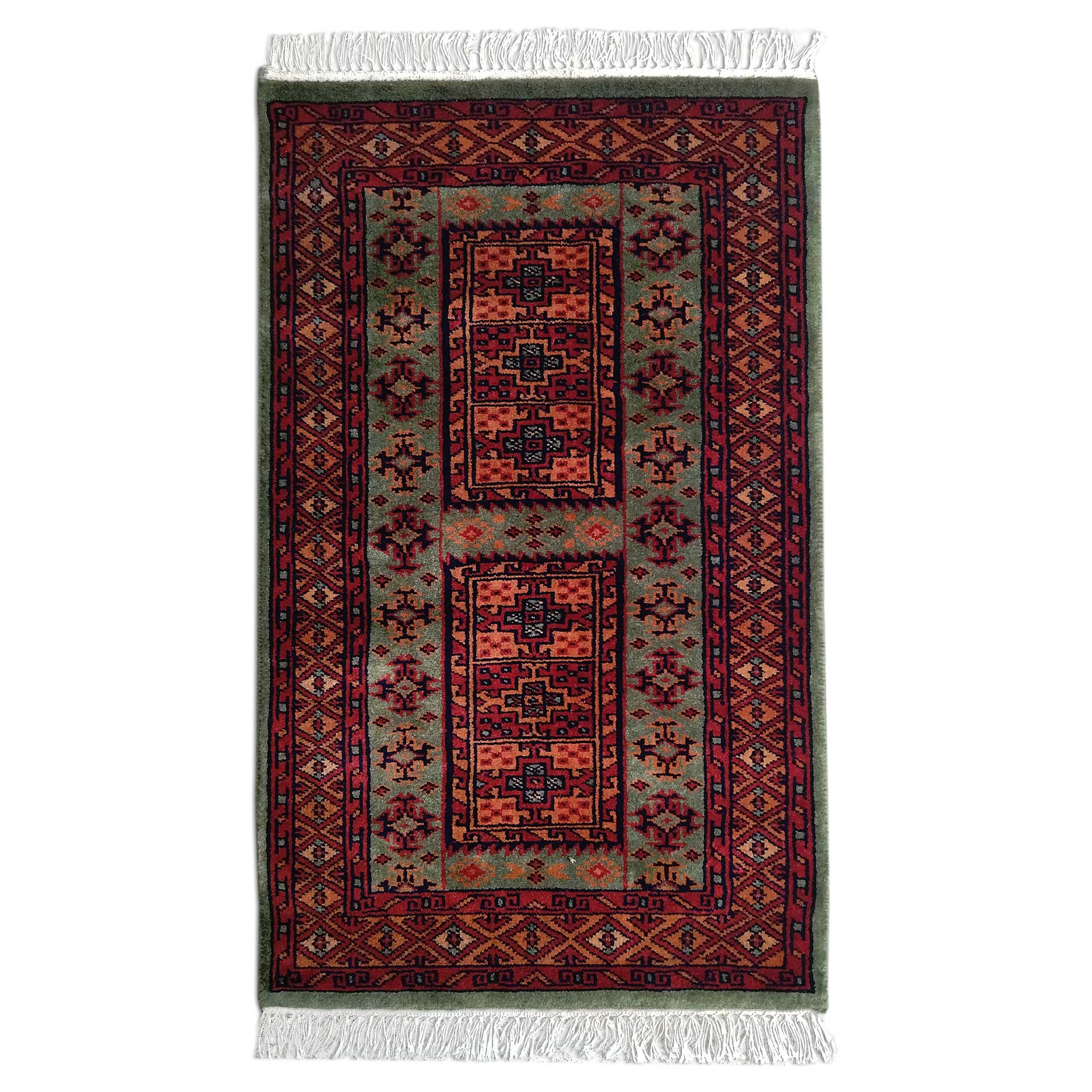 2x3 feet Hand Knotted Green Wool Carpet Dubba