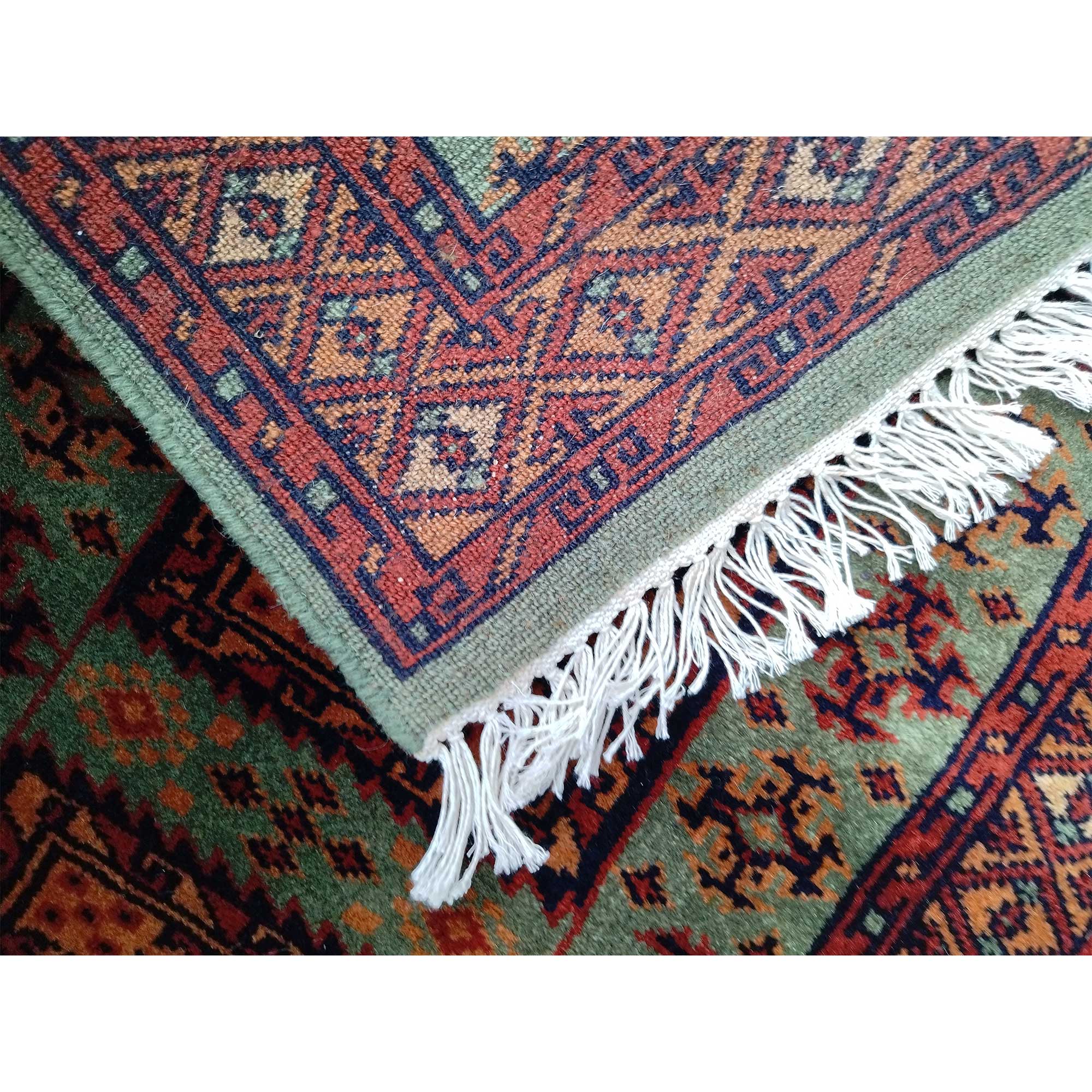 2x3 feet Hand Knotted Green Wool Carpet Dubba - Image 3