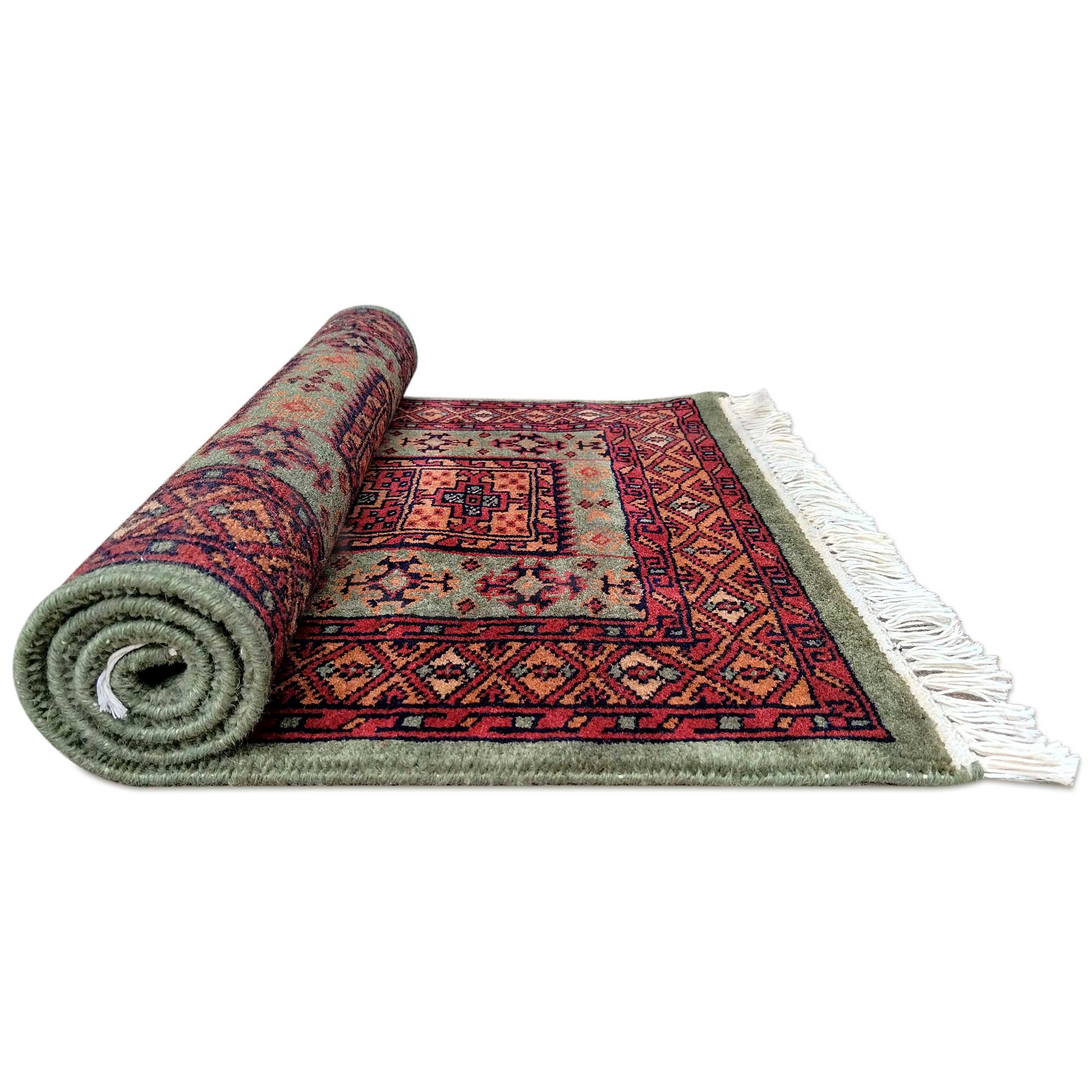 2x3 feet Hand Knotted Green Wool Carpet Dubba - Image 4