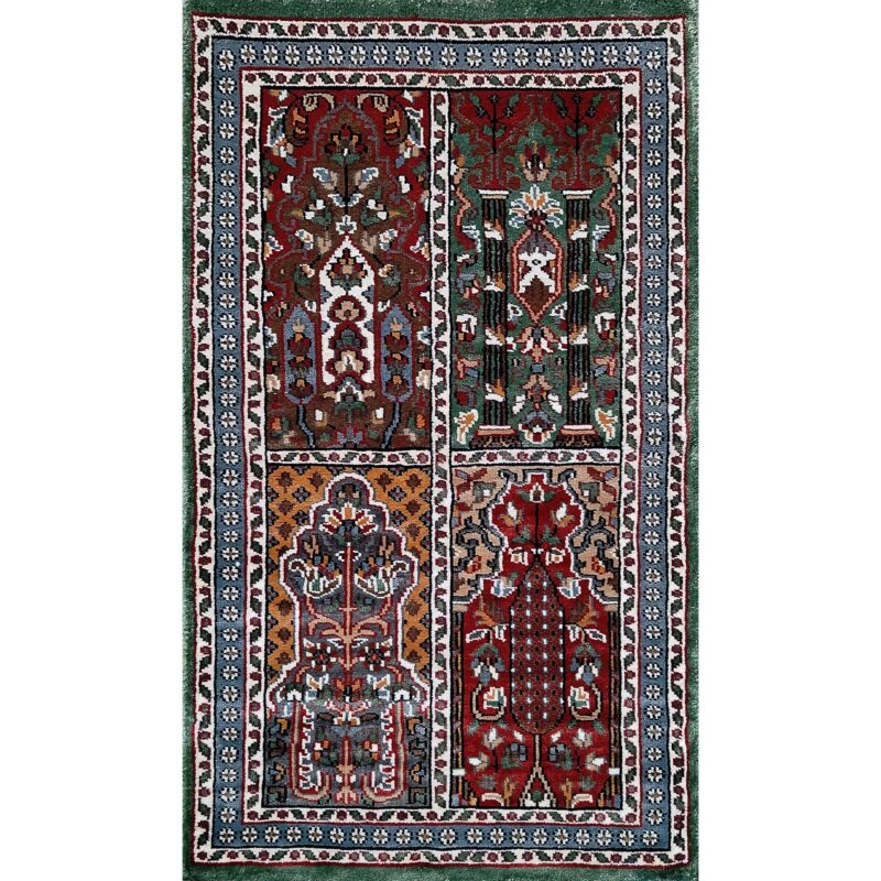 2x3 Feet Handmade Hamadan Silk Carpet Green