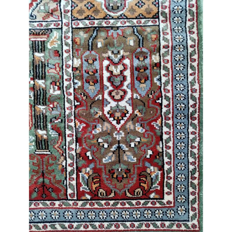 2x3 Feet Handmade Hamadan Silk Carpet Green - Image 4