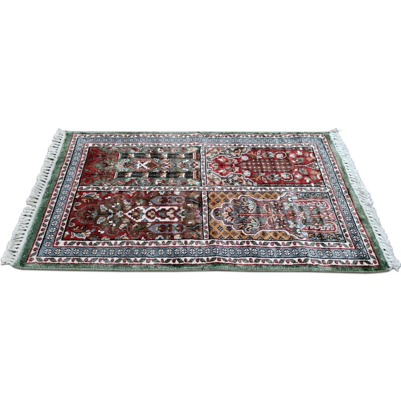 2x3 Feet Handmade Hamadan Silk Carpet Green - Image 3