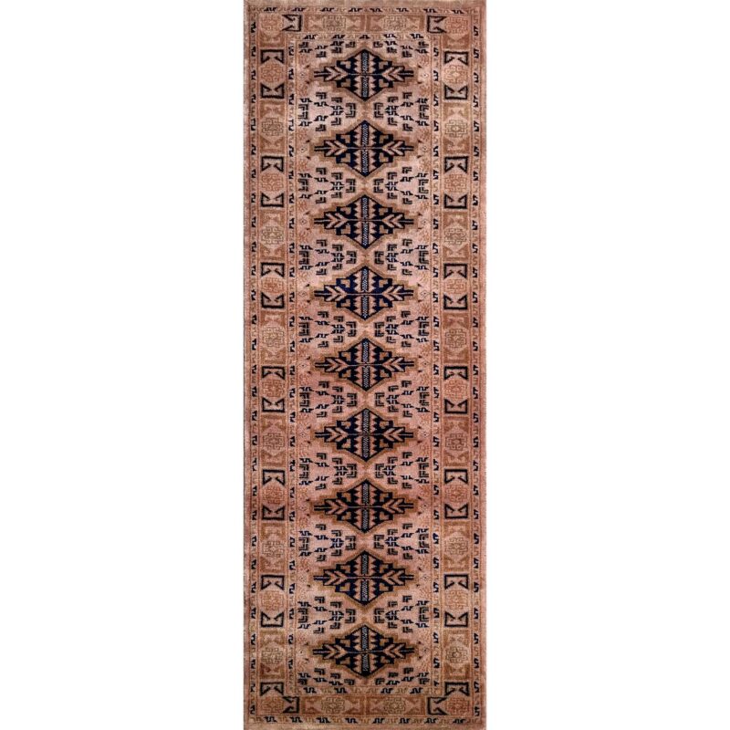 Hand Knotted Wool Runner Carpet Camel 2x6 feet Tribal Bukhara