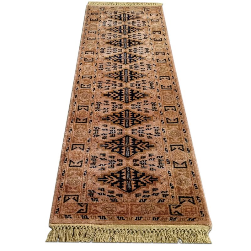 Hand Knotted Wool Runner Carpet Camel 2x6 feet Tribal Bukhara - Image 2
