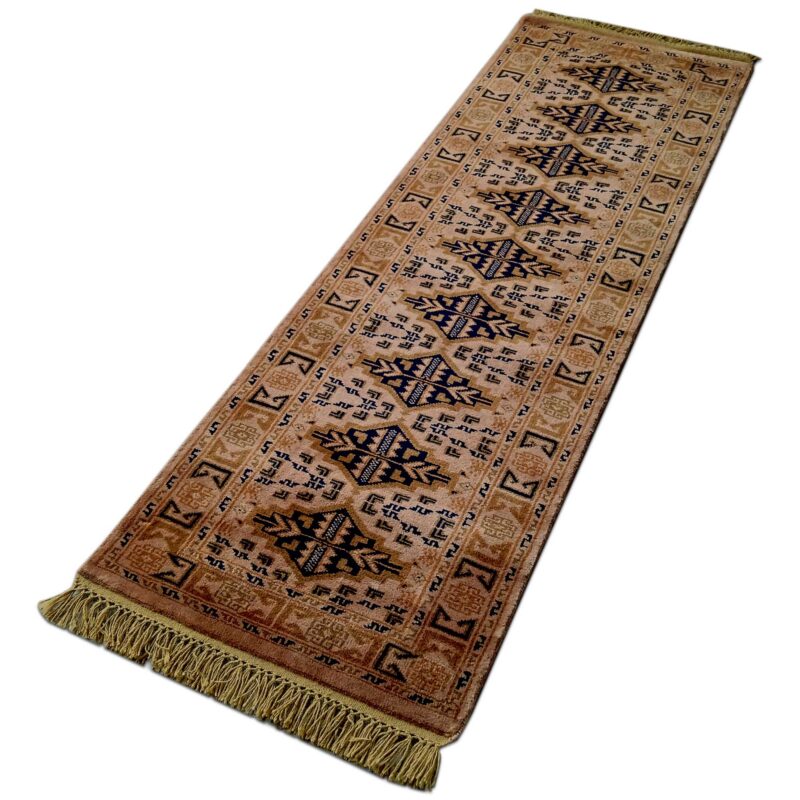 Hand Knotted Wool Runner Carpet Camel 2x6 feet Tribal Bukhara - Image 3