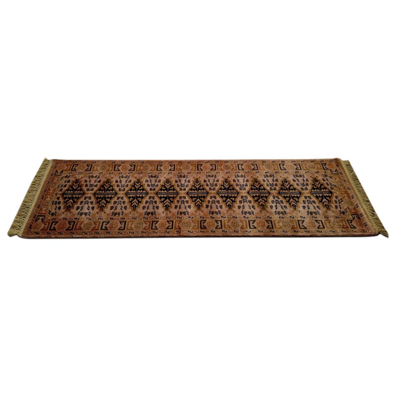 Hand Knotted Wool Runner Carpet Camel 2x6 feet Tribal Bukhara - Image 4