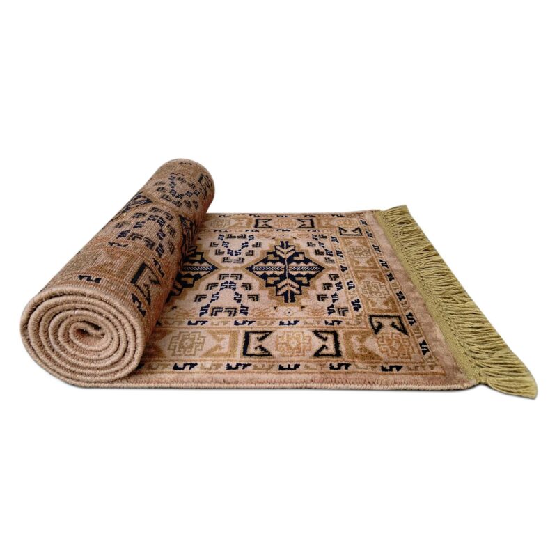 Hand Knotted Wool Runner Carpet Camel 2x6 feet Tribal Bukhara - Image 6
