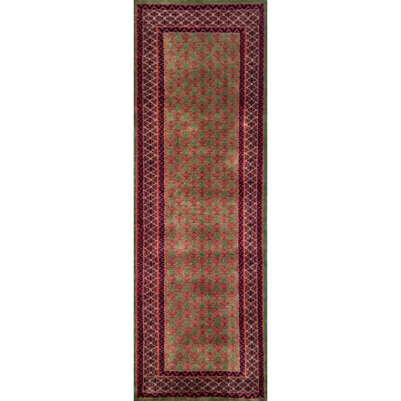 2x6 ft Green Hand Knotted Wool Carpet Lichi
