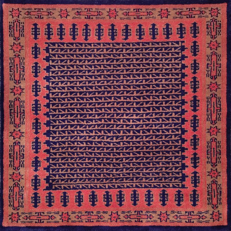 3x3 Feet Hand Knotted Black Wool Carpet