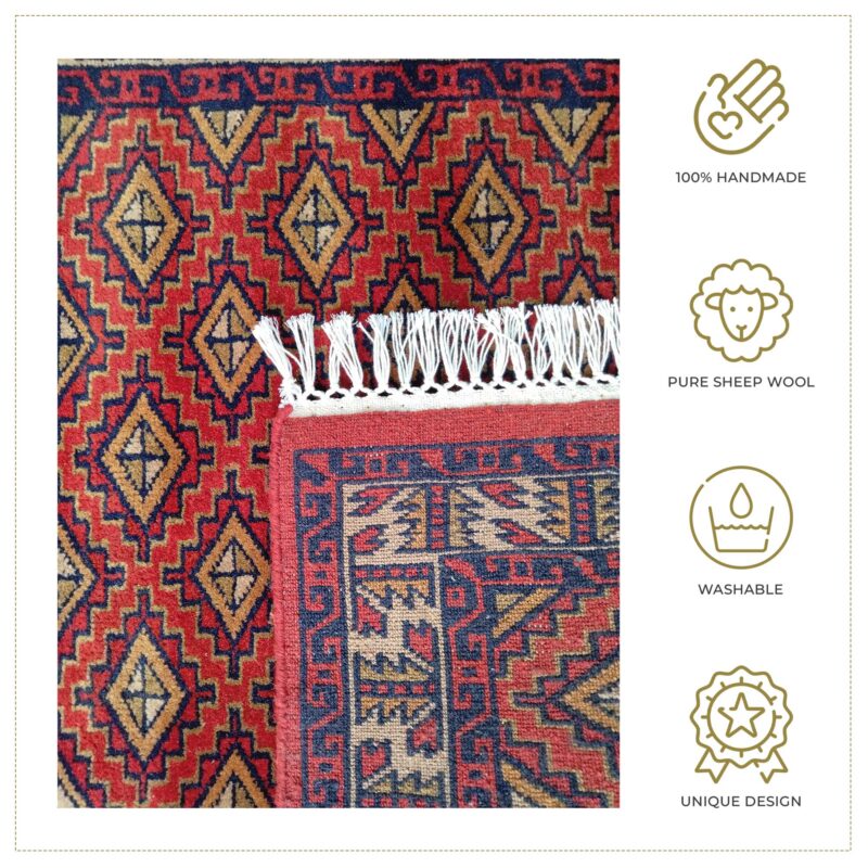 3x5 Feet Red Hand Knotted Wool Carpet Burfi - Image 2