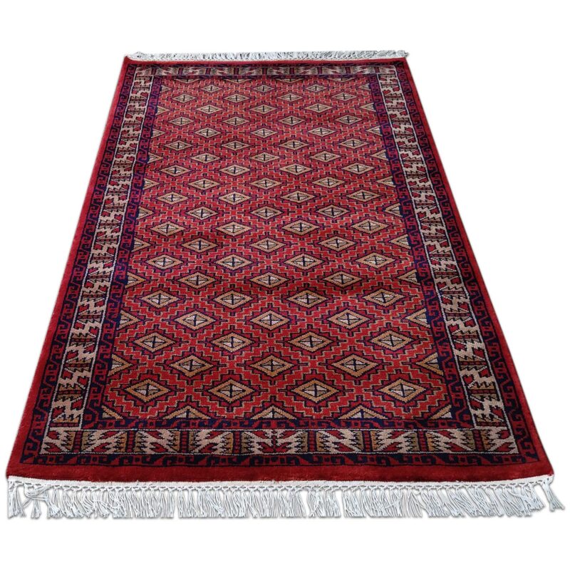 3x5 Feet Red Hand Knotted Wool Carpet Burfi - Image 4