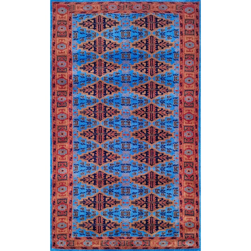 3x5 Feet Hand Knotted Blue Wool Carpet