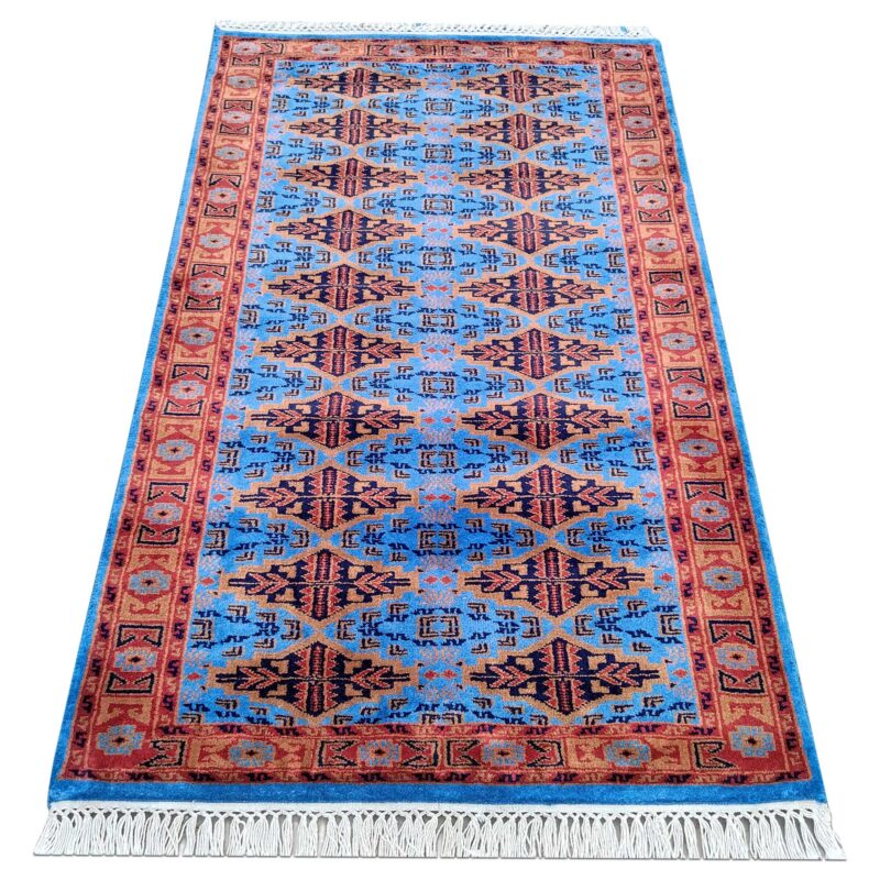 3x5 Feet Hand Knotted Blue Wool Carpet - Image 2
