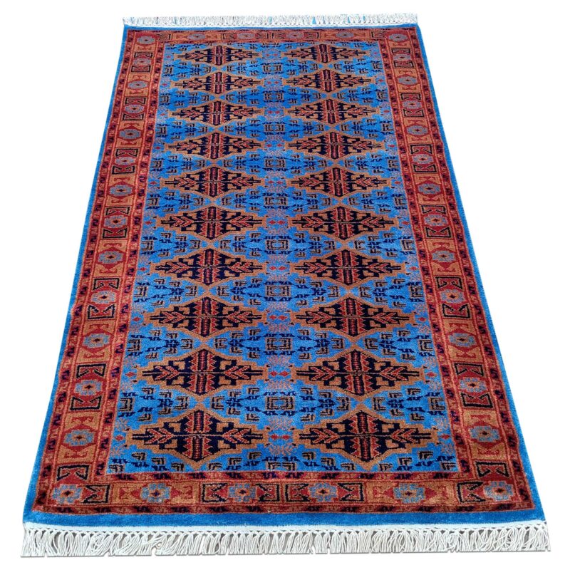 3x5 Feet Hand Knotted Blue Wool Carpet - Image 3