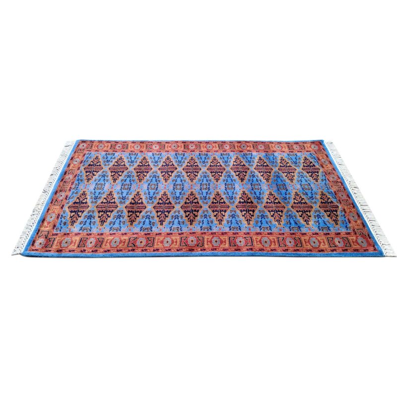 3x5 Feet Hand Knotted Blue Wool Carpet - Image 4