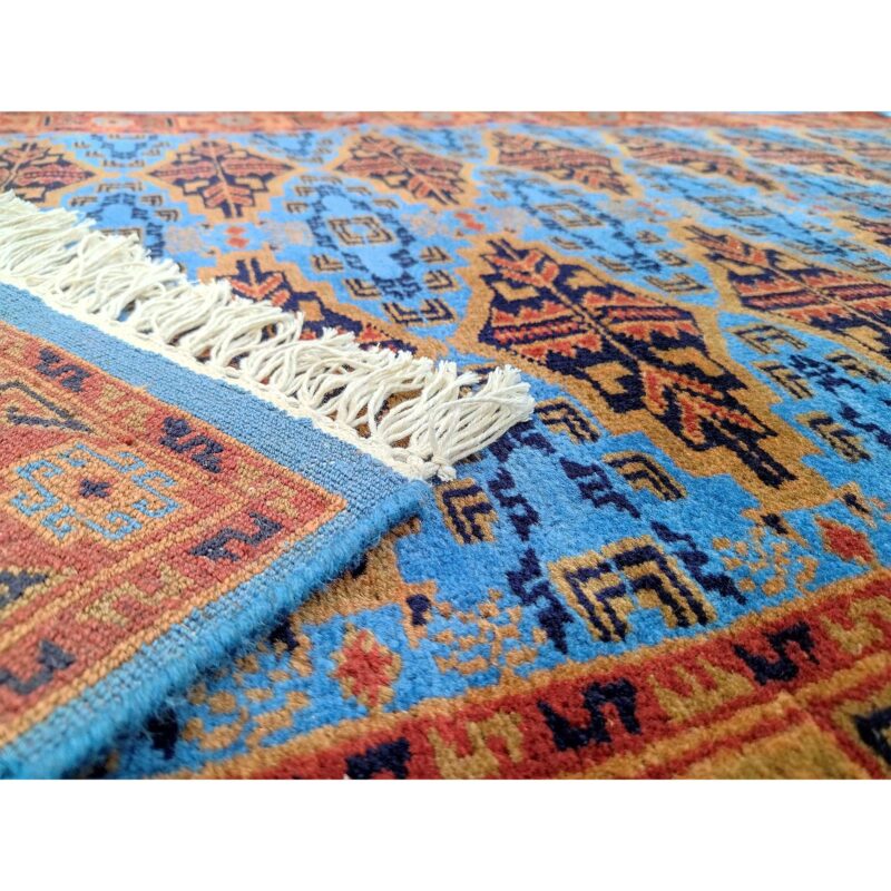 3x5 Feet Hand Knotted Blue Wool Carpet - Image 5