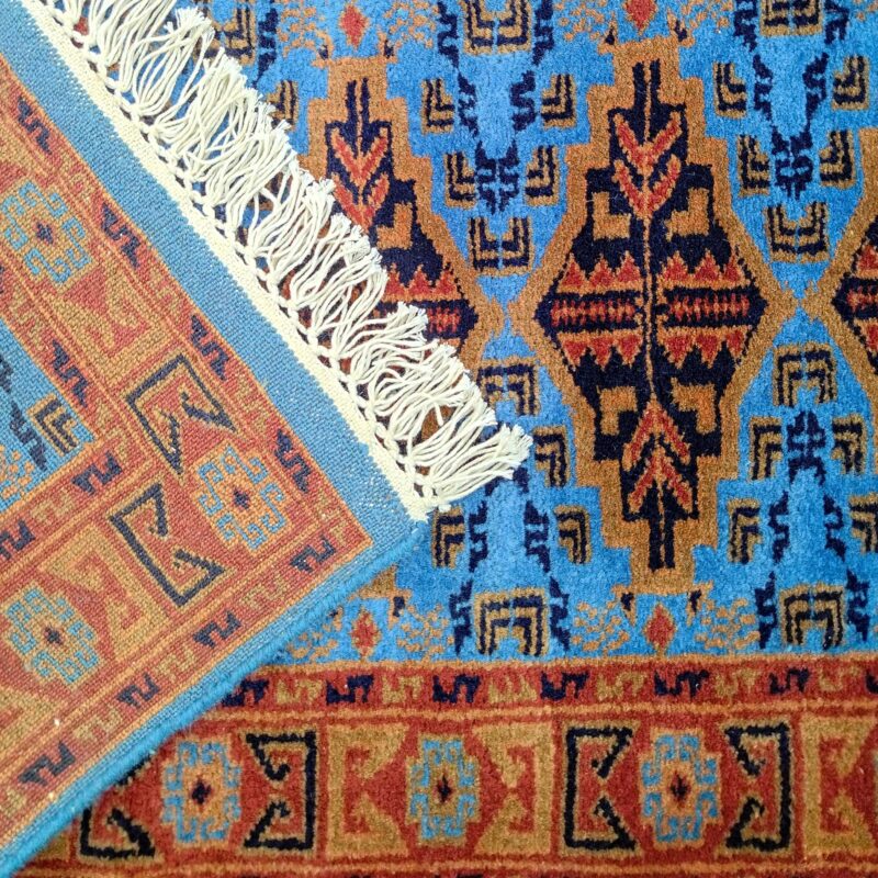 3x5 Feet Hand Knotted Blue Wool Carpet - Image 6