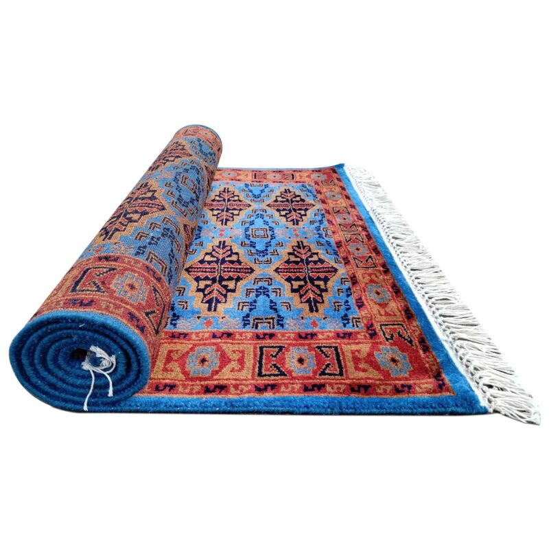 3x5 Feet Hand Knotted Blue Wool Carpet - Image 7