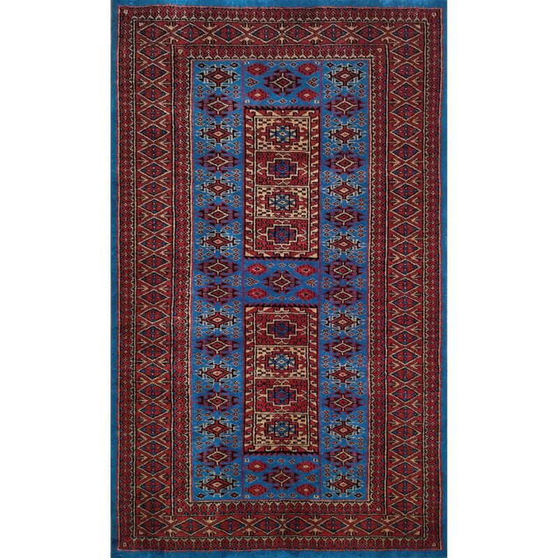 3x5 Feet Blue Hand Knotted Wool Carpet Dubba