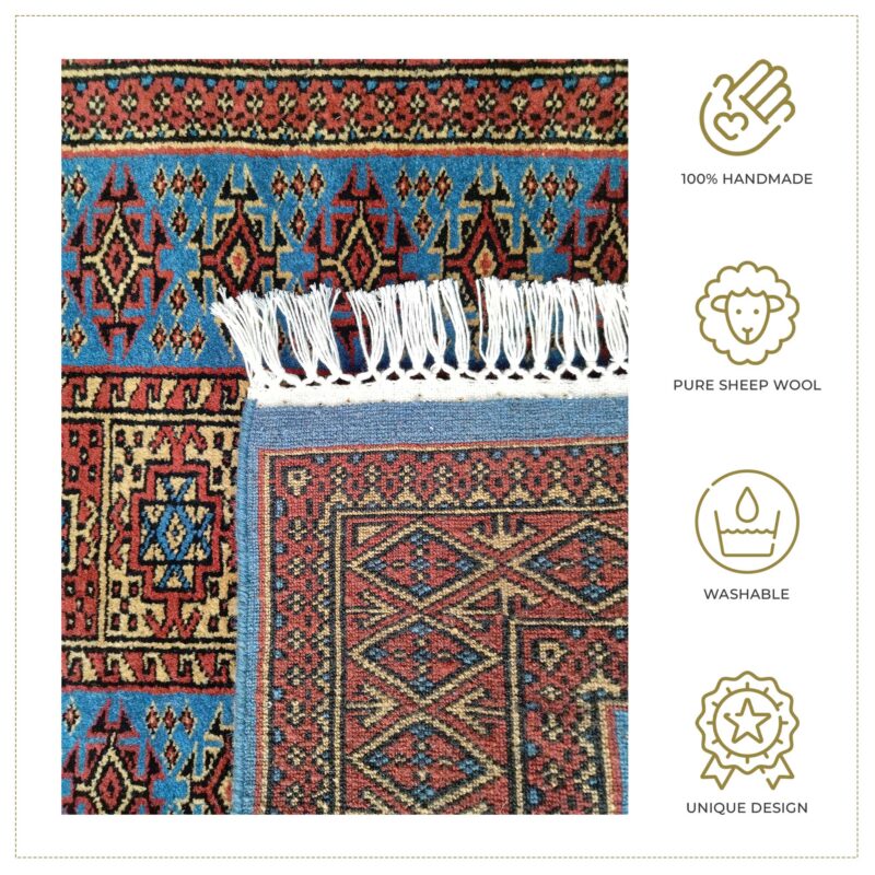 3x5 Feet Blue Hand Knotted Wool Carpet Dubba - Image 2