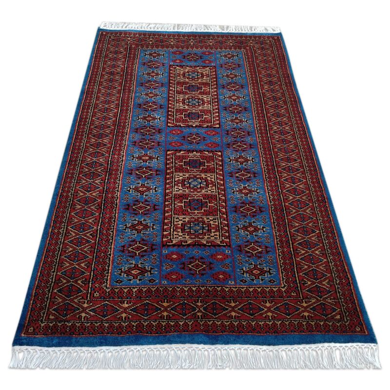 3x5 Feet Blue Hand Knotted Wool Carpet Dubba - Image 3