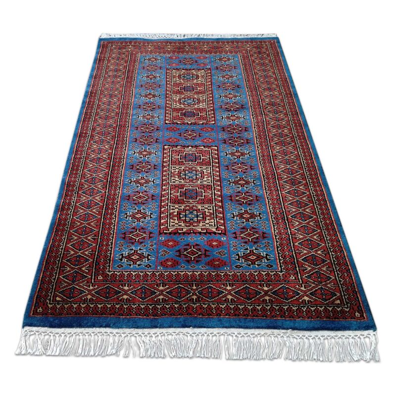 3x5 Feet Blue Hand Knotted Wool Carpet Dubba - Image 4
