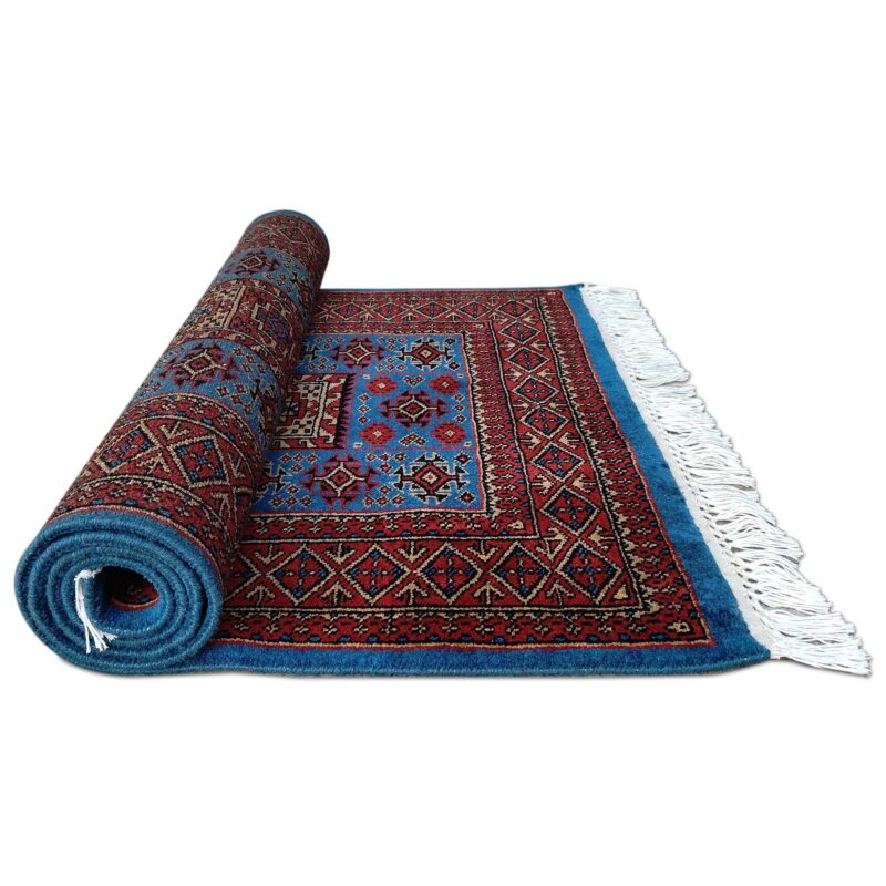 3x5 Feet Blue Hand Knotted Wool Carpet Dubba - Image 6