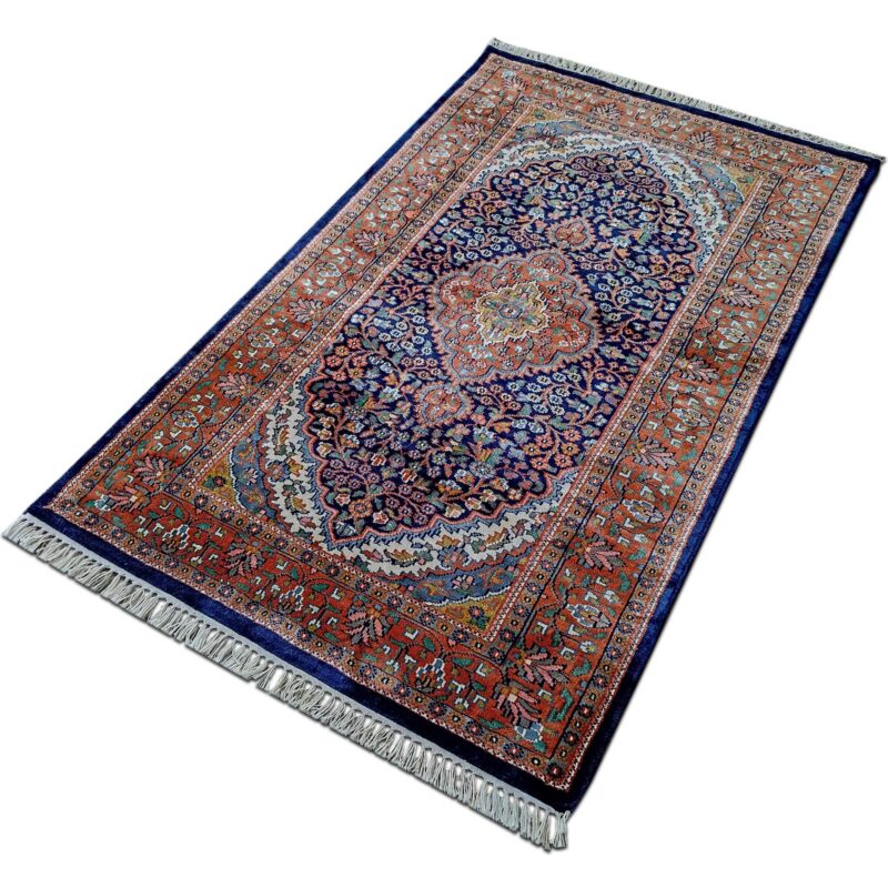 Hand Knotted Navy Blue Art Silk Persian Carpet 3x5 feet - Image 2
