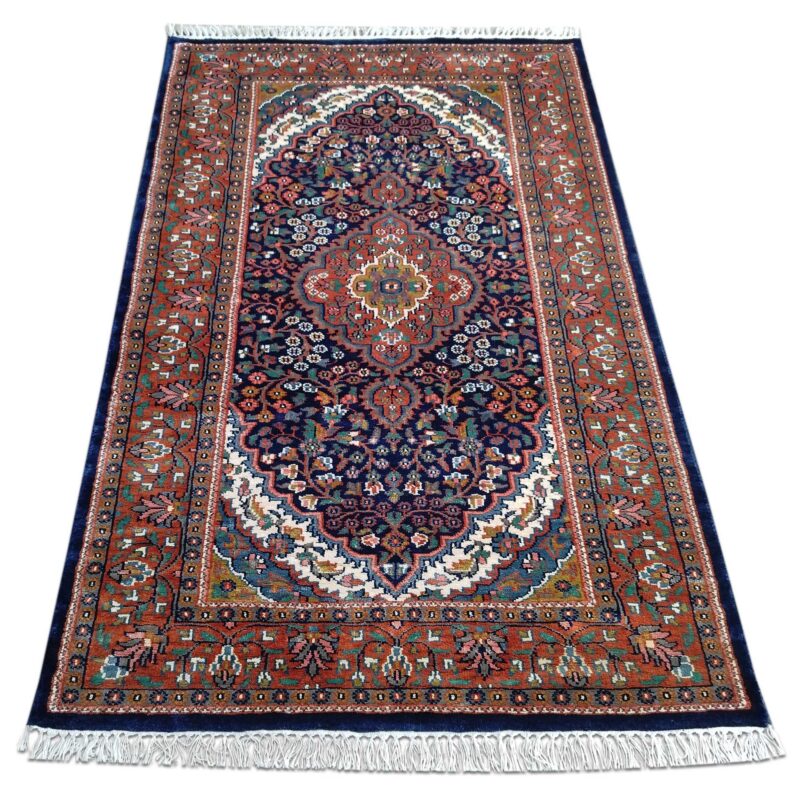 Hand Knotted Navy Blue Art Silk Persian Carpet 3x5 feet - Image 3