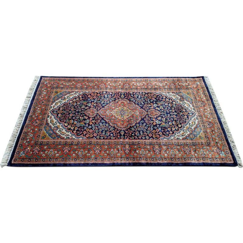 Hand Knotted Navy Blue Art Silk Persian Carpet 3x5 feet - Image 4