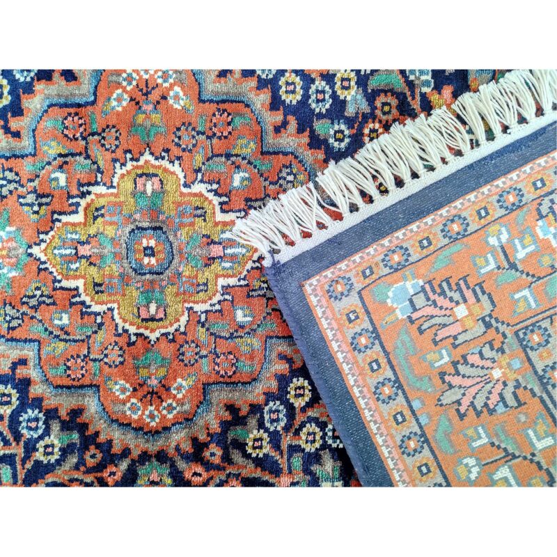 Hand Knotted Navy Blue Art Silk Persian Carpet 3x5 feet - Image 5