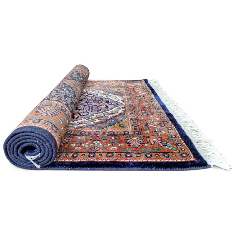 Hand Knotted Navy Blue Art Silk Persian Carpet 3x5 feet - Image 6