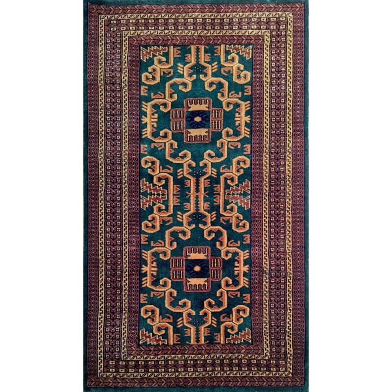3x5 feet Hand Knotted Wool Carpet Green Palace