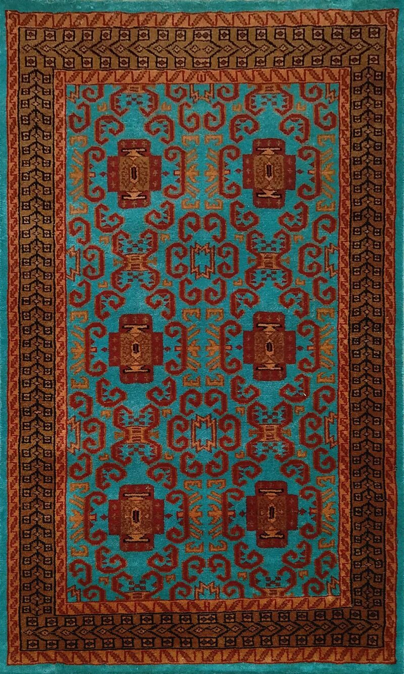 3x5 Feet Handmade Turquoise Wool Carpet Palace - Image 7