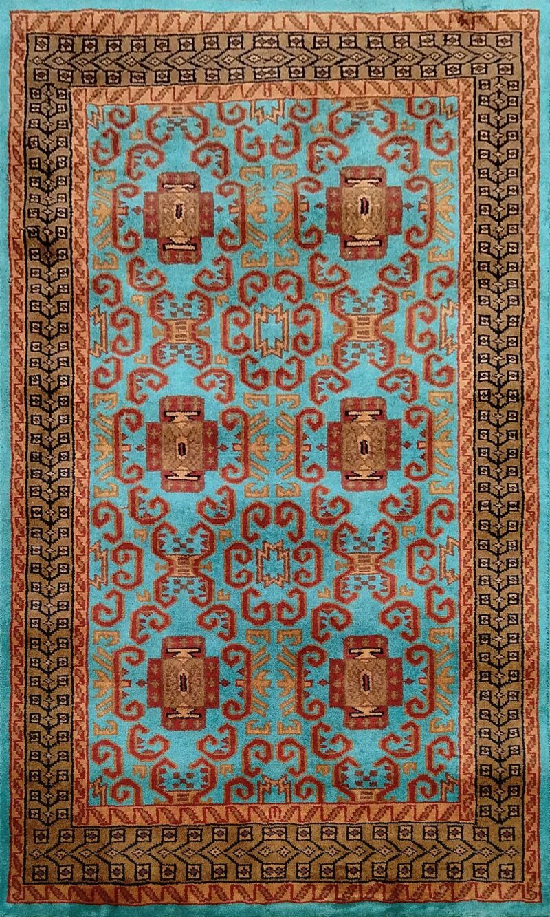 3x5 Feet Handmade Turquoise Wool Carpet Palace - Image 6