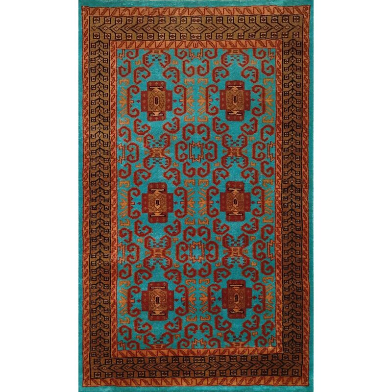 3x5 Feet Handmade Turquoise Wool Carpet Palace