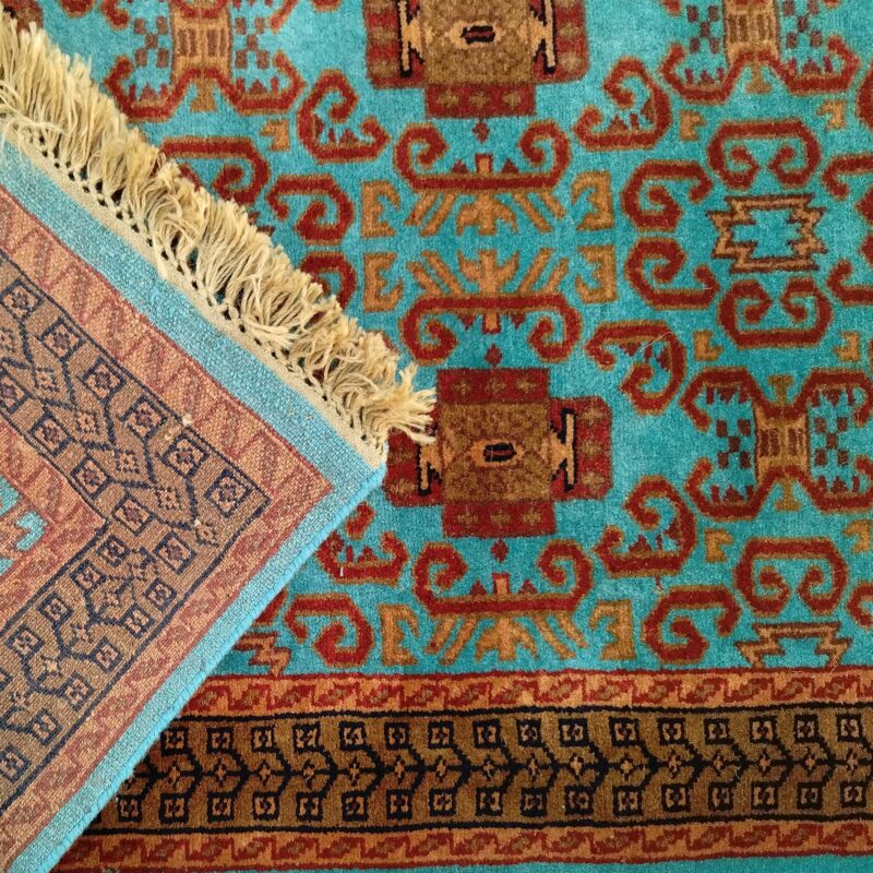 3x5 Feet Handmade Turquoise Wool Carpet Palace - Image 5
