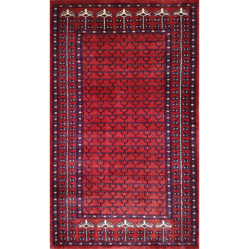 3x5 Feet Handmade Parda Wool Carpet Red