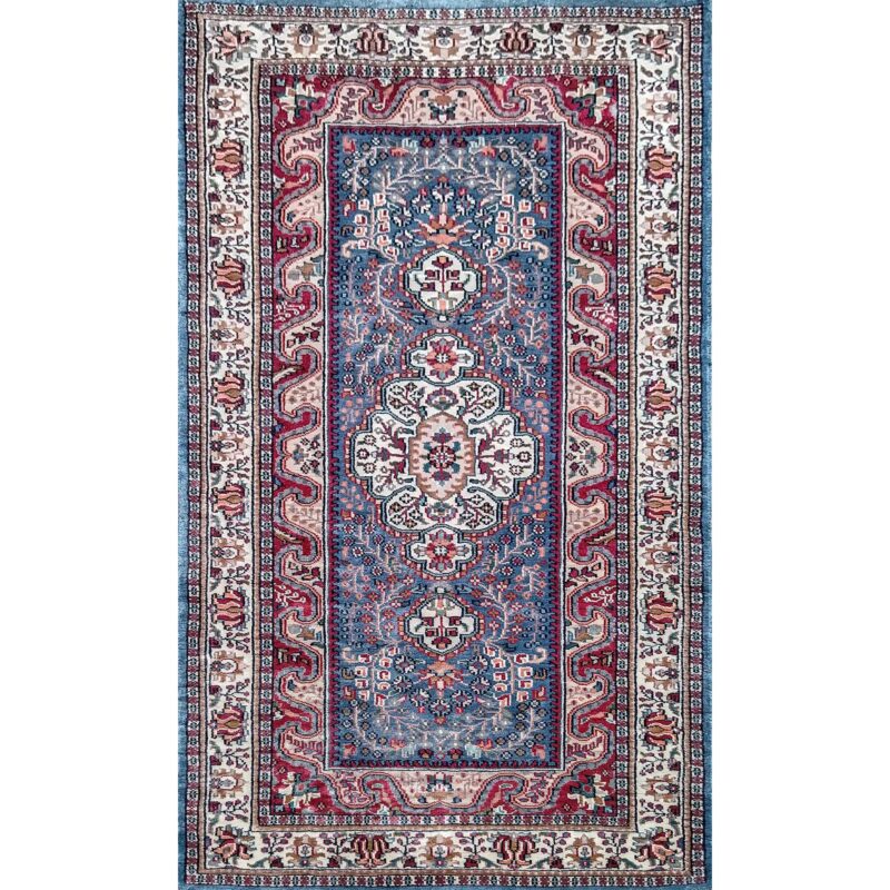 3x5 ft Blue Hand Knotted Art Silk Carpet