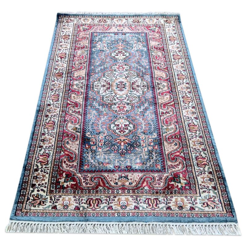 3x5 ft Blue Hand Knotted Art Silk Carpet - Image 3