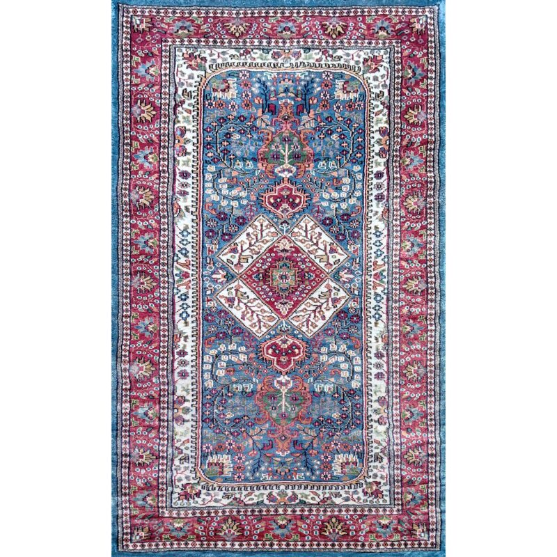 3x5 Feet Hand Knotted Art Silk Carpet (Blue)