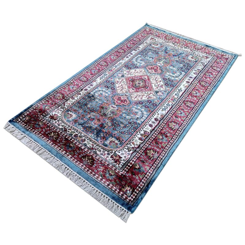 3x5 Feet Hand Knotted Art Silk Carpet (Blue) - Image 2