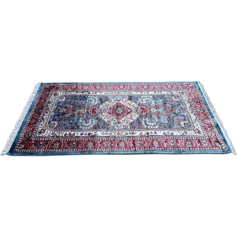 3x5 Feet Hand Knotted Art Silk Carpet (Blue) - Image 5